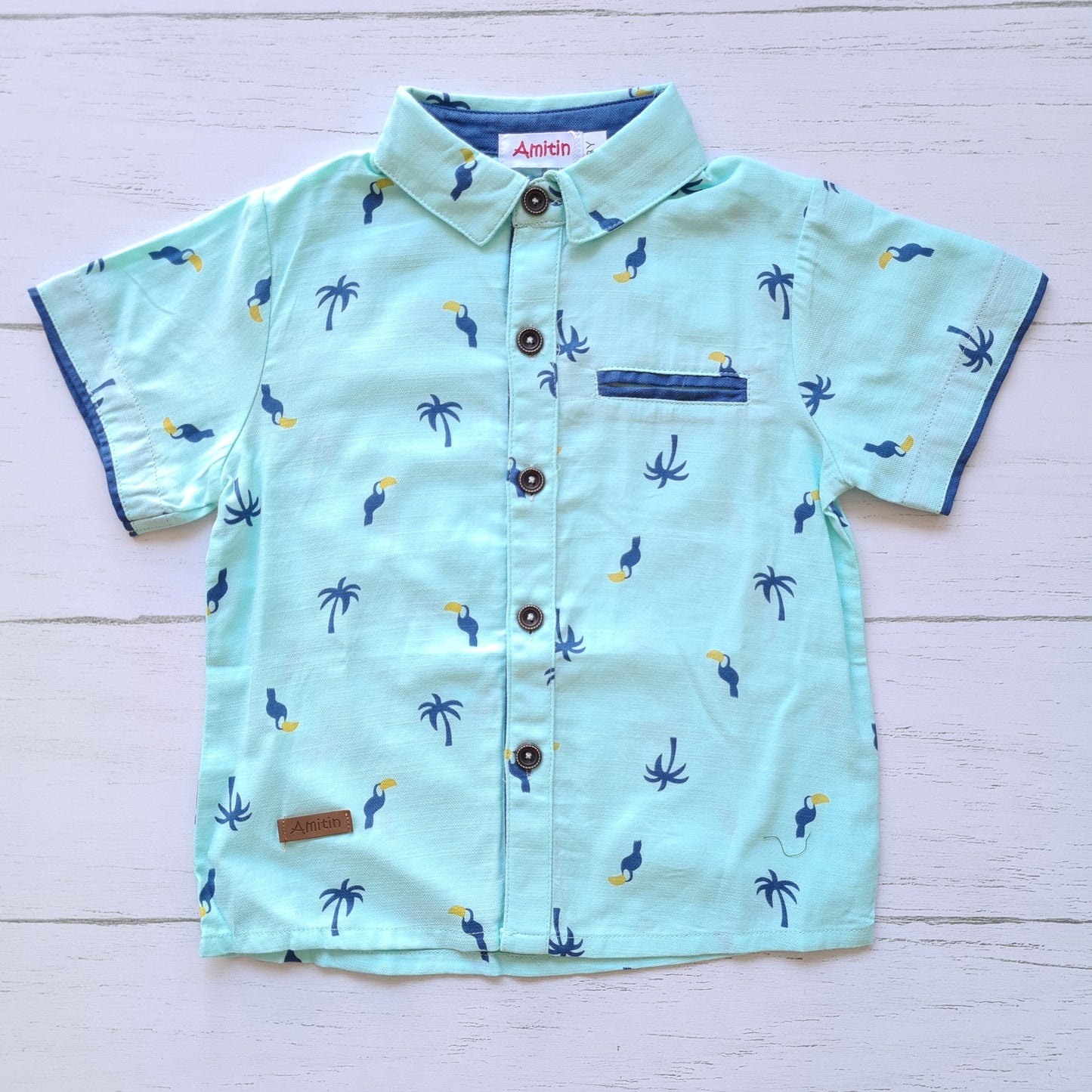 Camisa algodón para niño - Modelito manga corta verde
