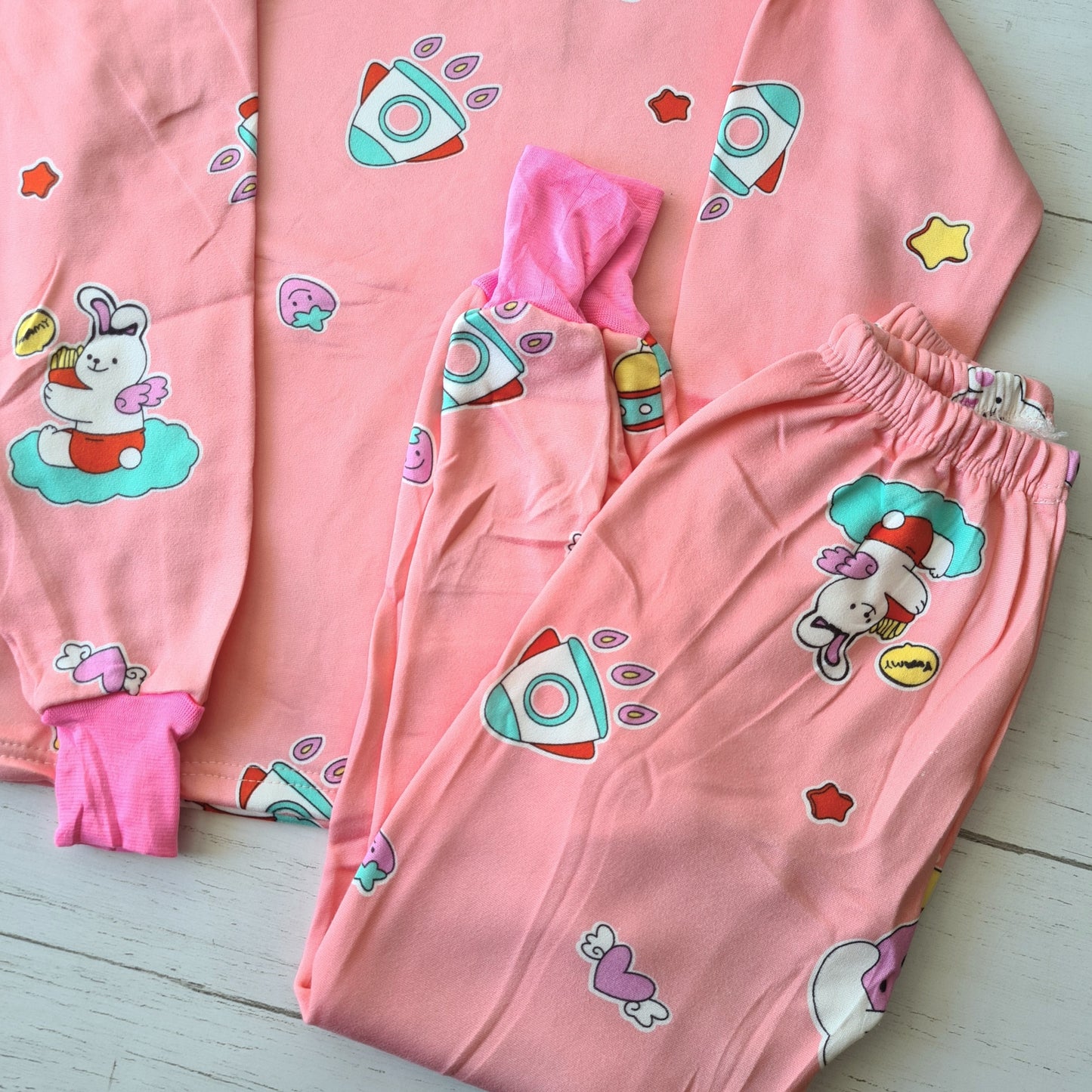 🐼 Pijama Algodón rosada con estampados