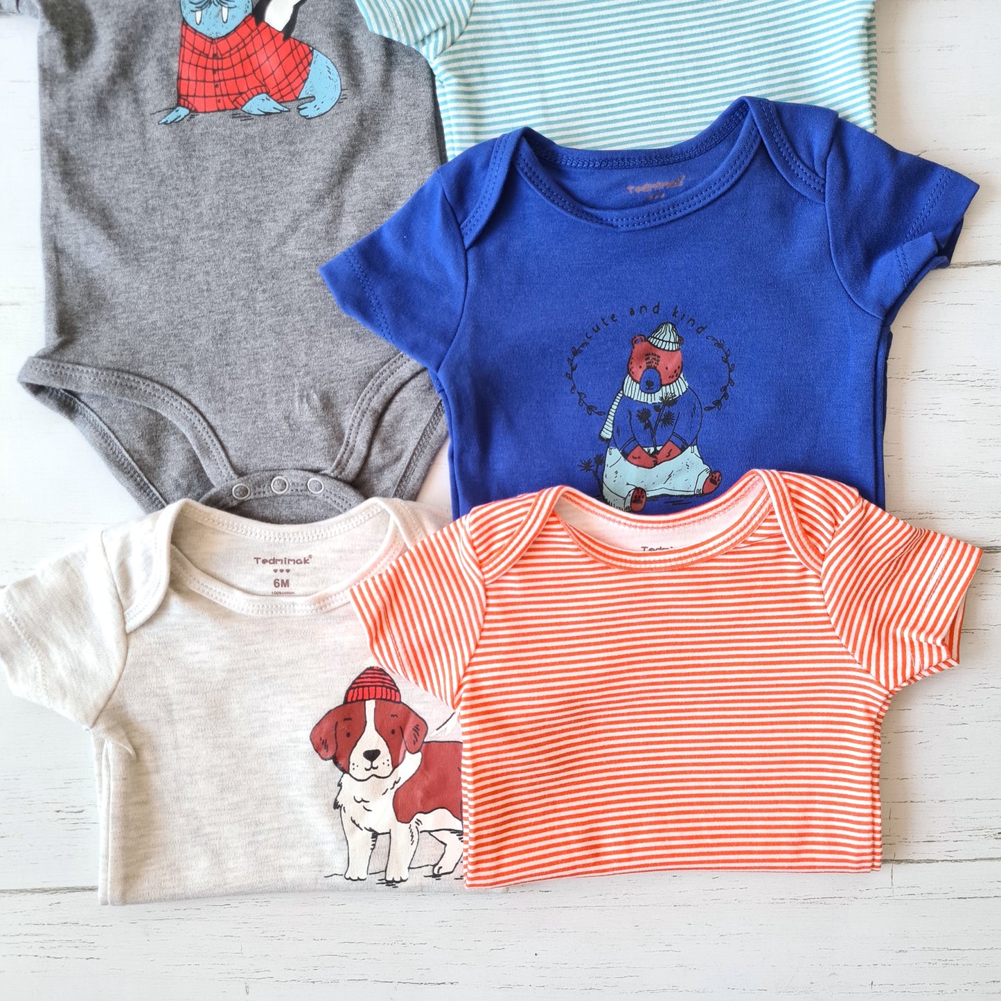 🐼 Pack 5 bodies algodón niño