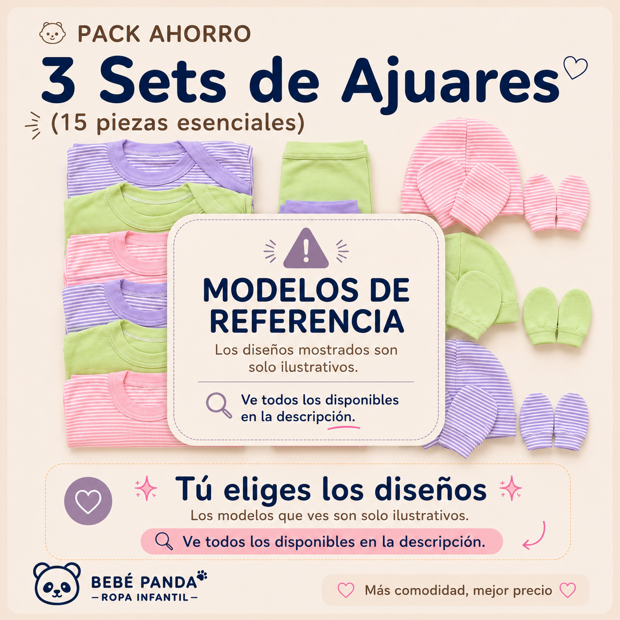 👶 Pack Ahorro 3 Sets de Ajuares niñas (15 piezas esenciales)