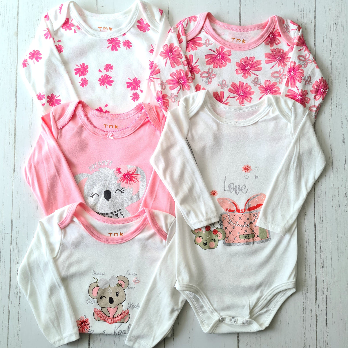🐼 Pack 5 bodies algodón niña