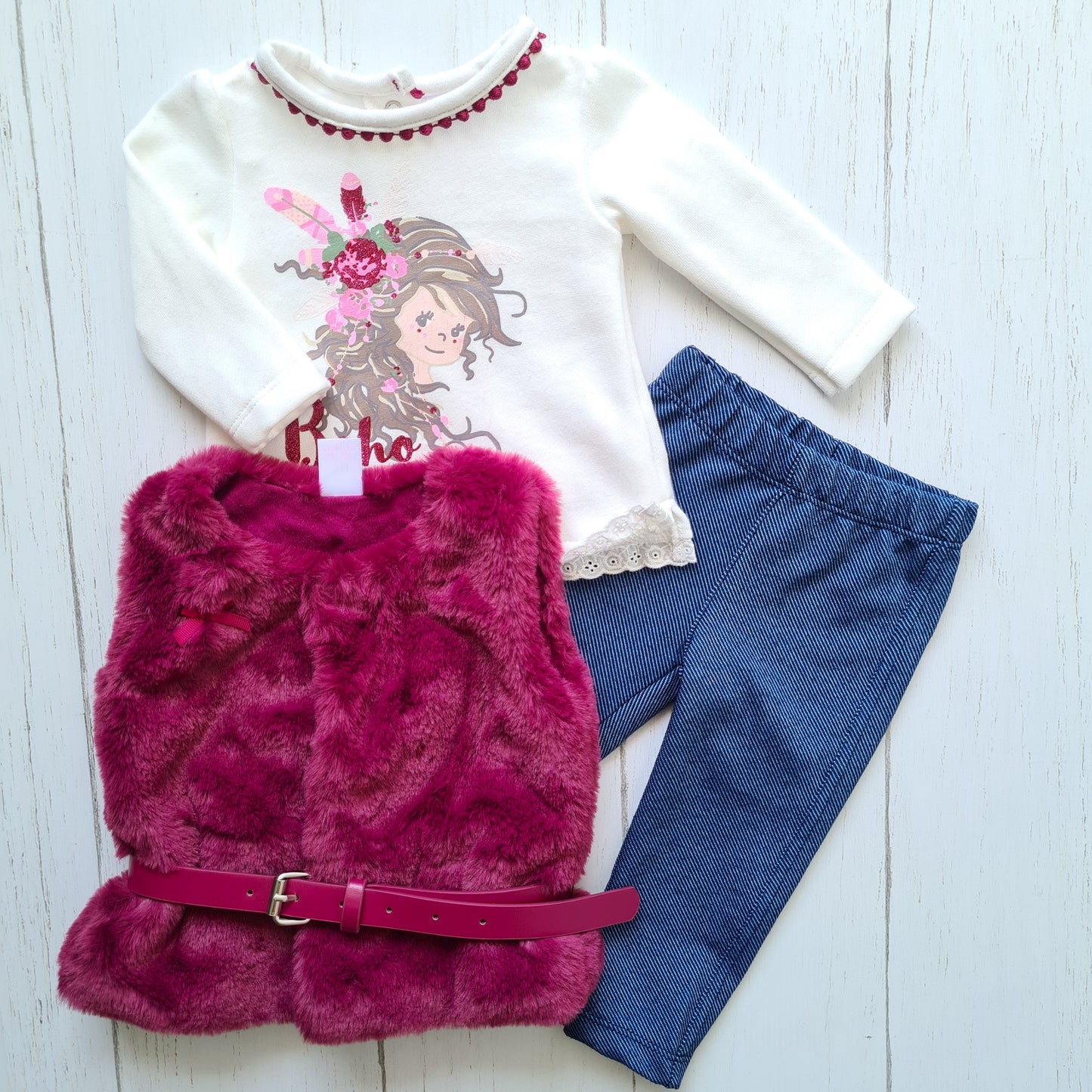 Conjunto 3 piezas 100% algodón abrigado para bebé niña - Diseño Juliet