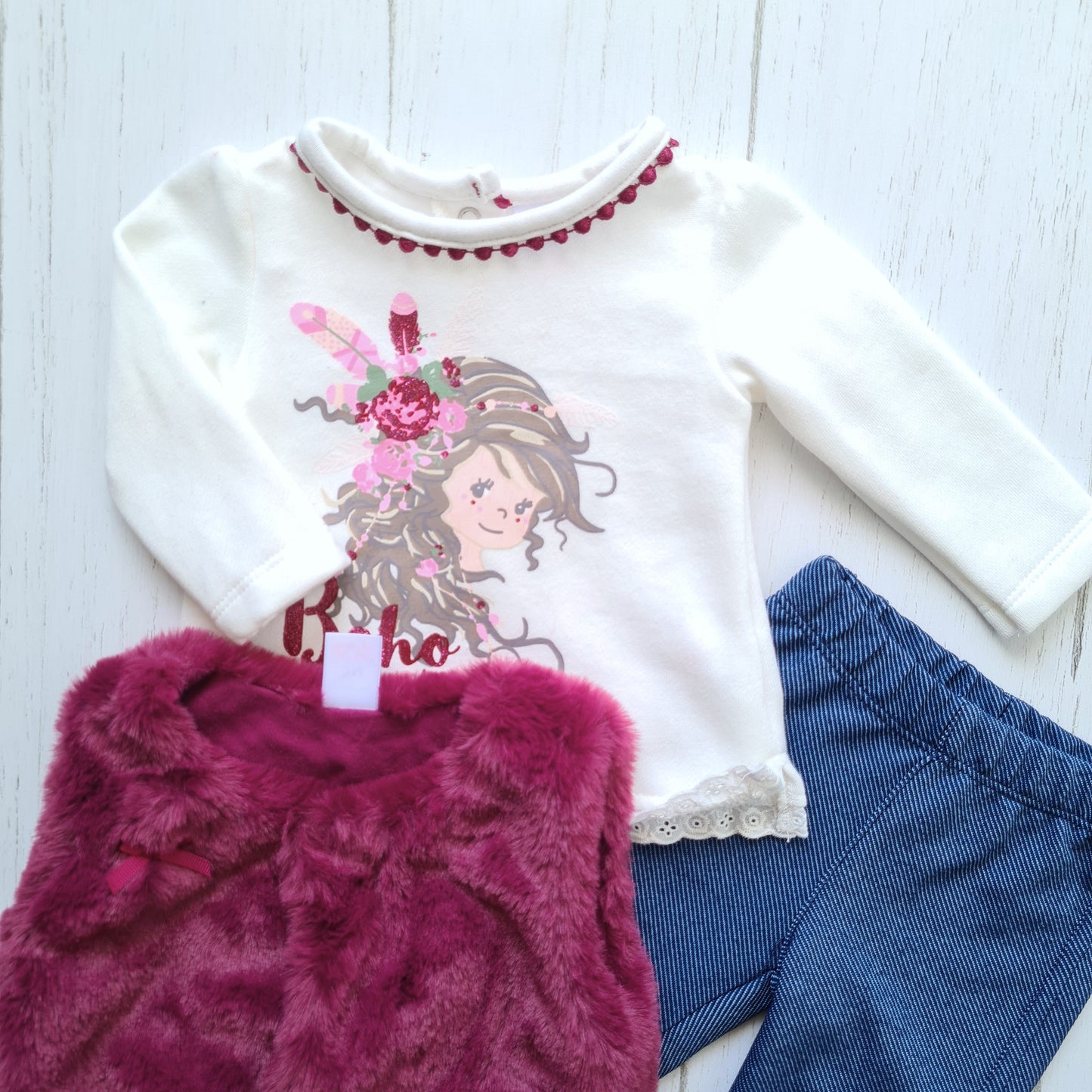 Conjunto 3 piezas 100% algodón abrigado para bebé niña - Diseño Juliet