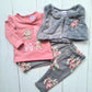 Conjunto 3 piezas 100% algodón abrigado para bebé niña - Diseño osito rosa