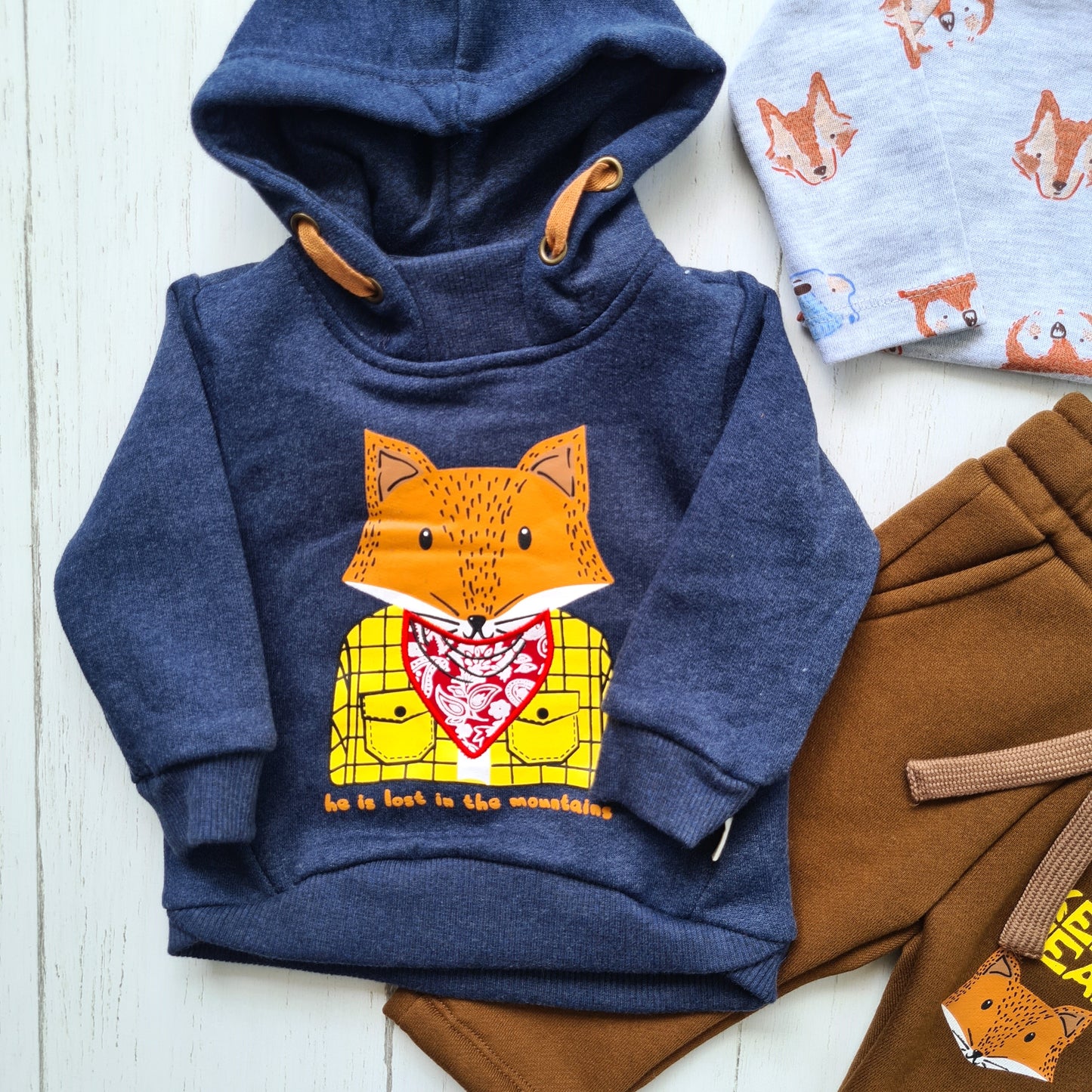 Conjunto 3 piezas 100% algodón abrigado para bebé niño - Diseño zorrito