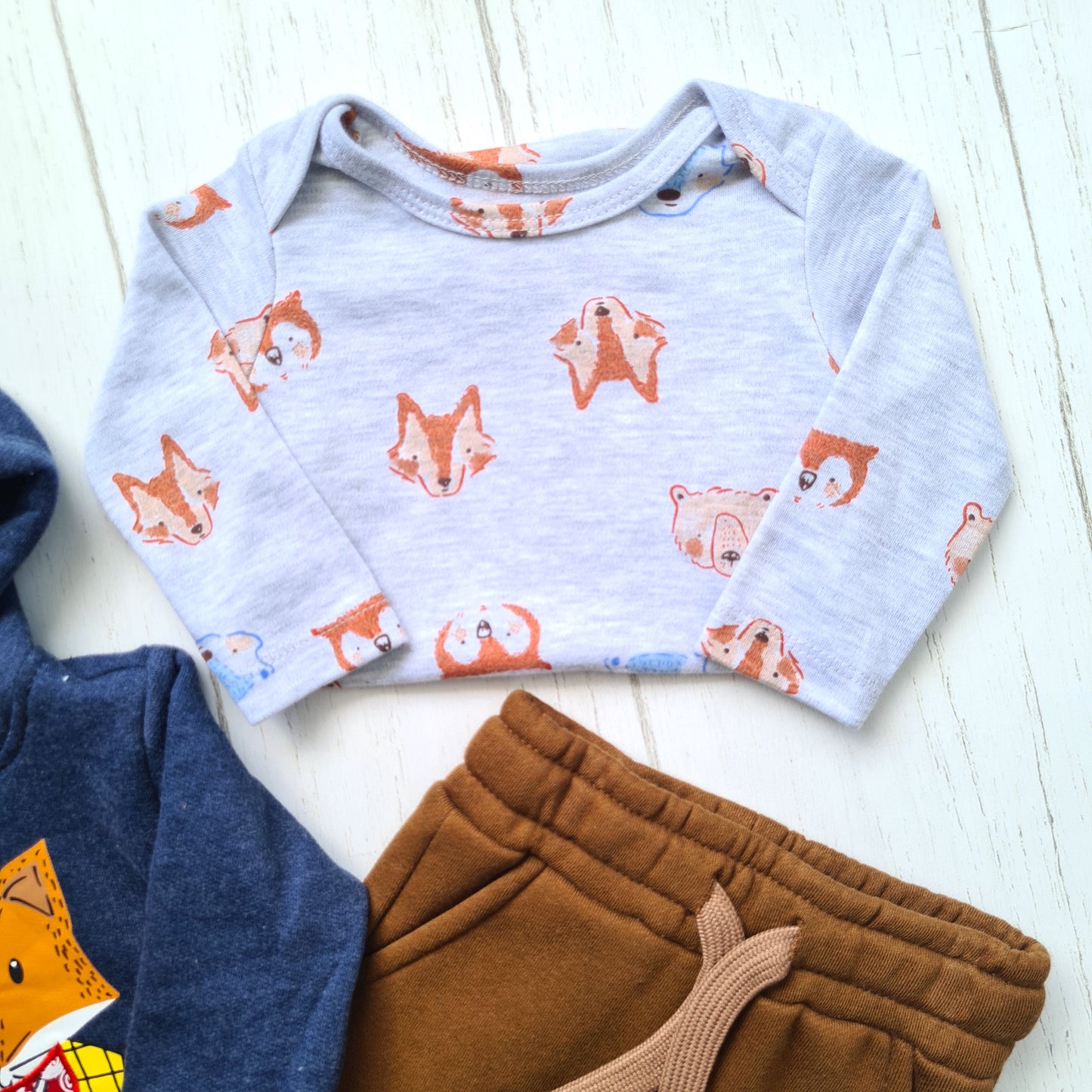Conjunto 3 piezas 100% algodón abrigado para bebé niño - Diseño zorrito
