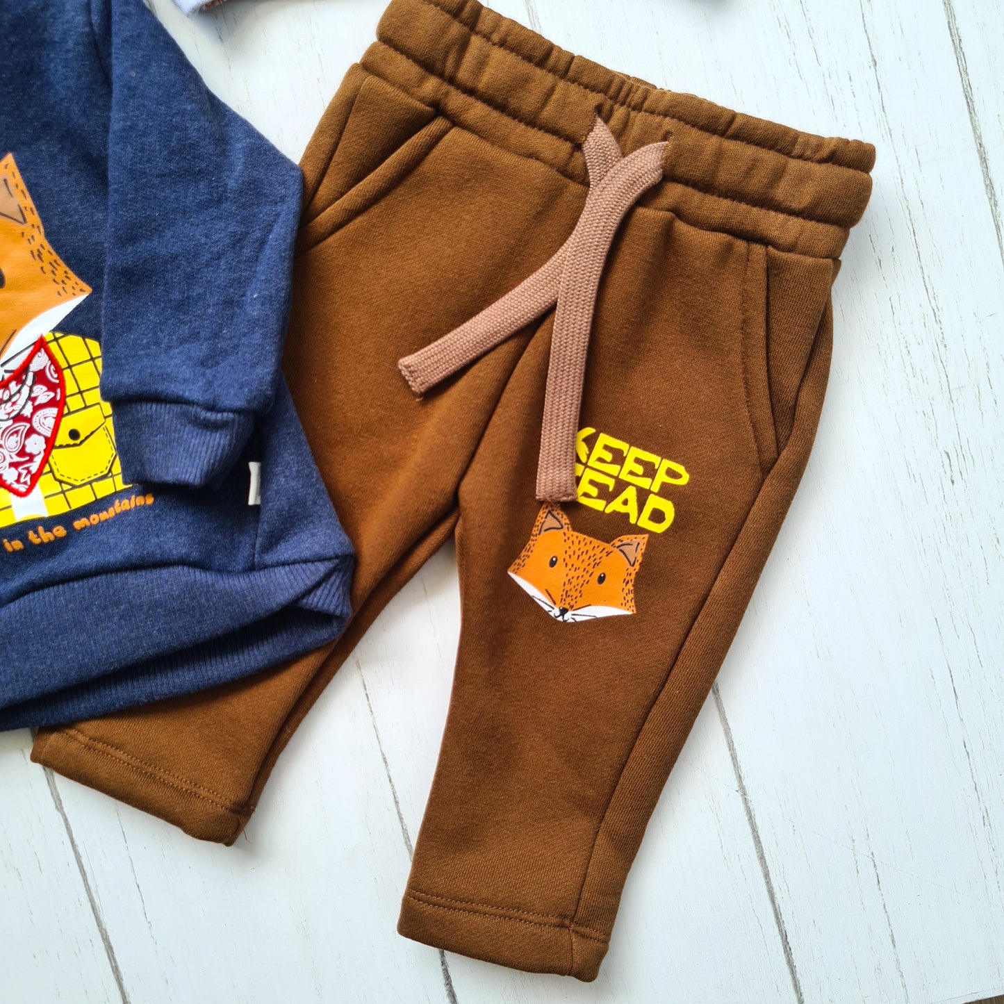 Conjunto 3 piezas 100% algodón abrigado para bebé niño - Diseño zorrito
