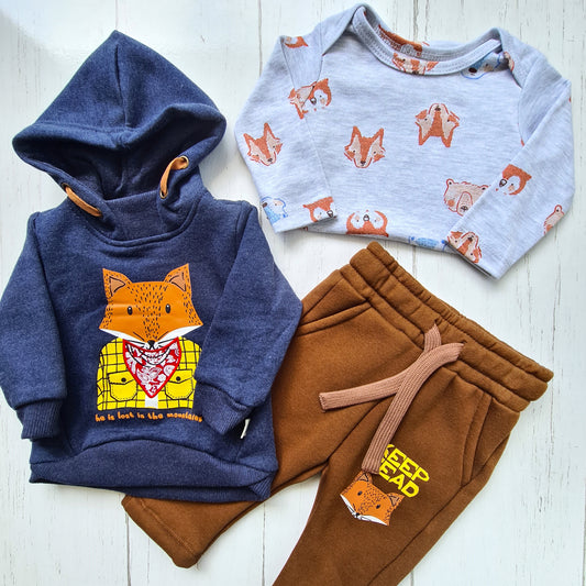 Conjunto 3 piezas 100% algodón abrigado para bebé niño - Diseño zorrito