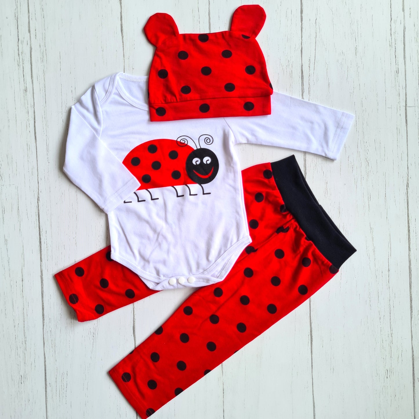 Conjunto 3 piezas 100% algodón fresco para bebé - Modelito chinita rojo