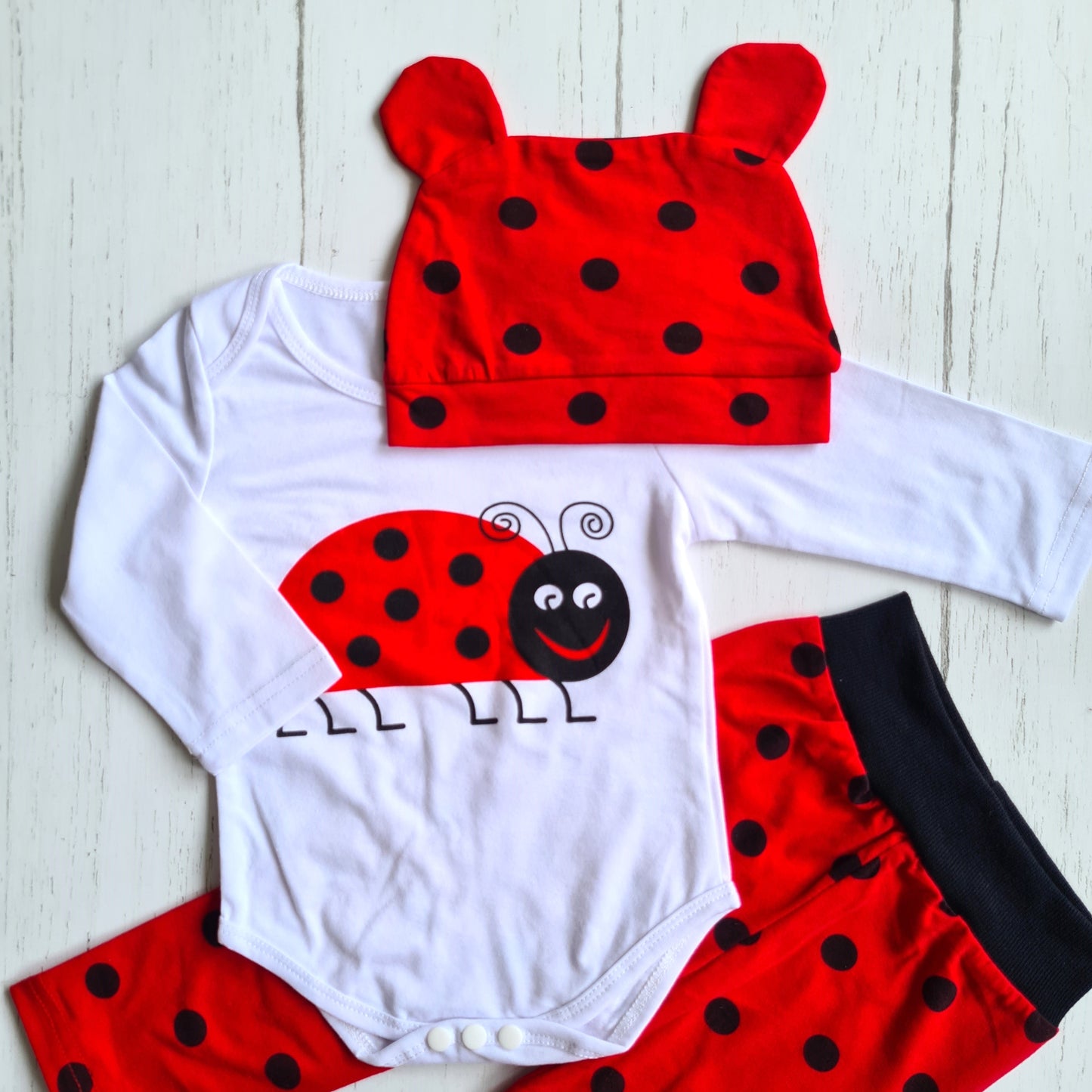 Conjunto 3 piezas 100% algodón fresco para bebé - Modelito chinita rojo