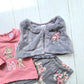 Conjunto 3 piezas 100% algodón abrigado para bebé niña - Diseño osito rosa