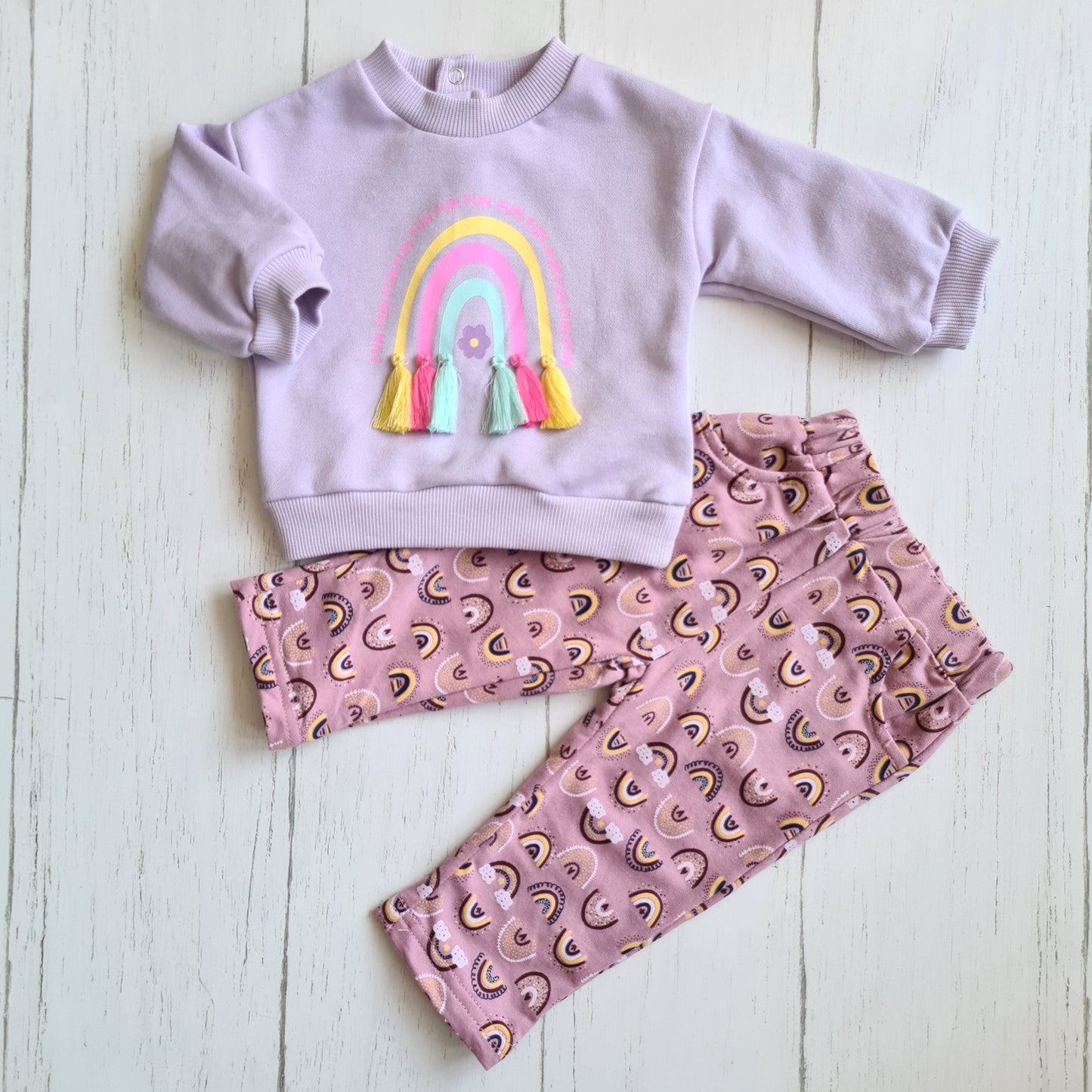Conjunto 2 piezas 100% algodón fresco para bebé niña - Diseño arcoíris lila