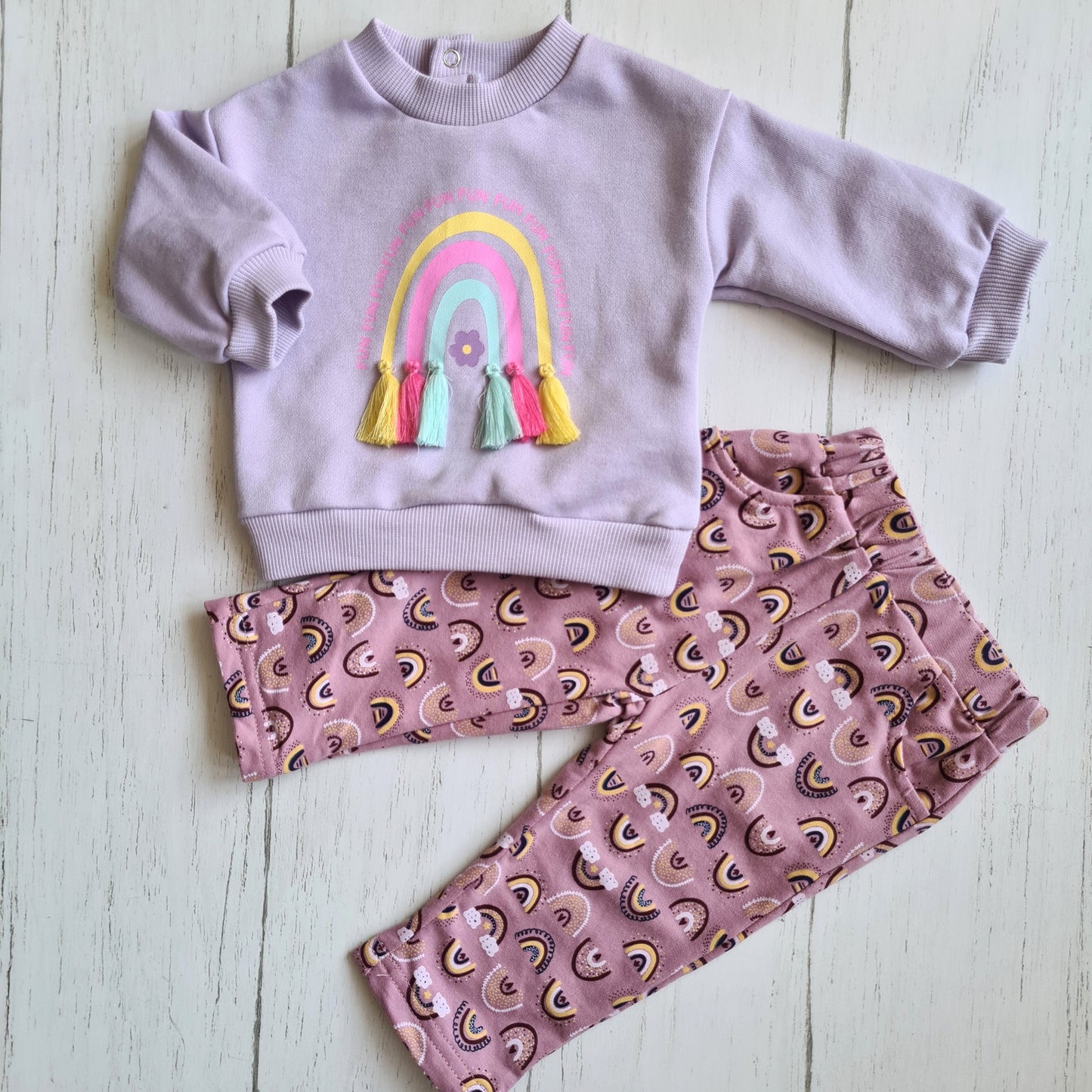 Conjunto 2 piezas 100% algodón fresco para bebé niña - Diseño arcoíris lila