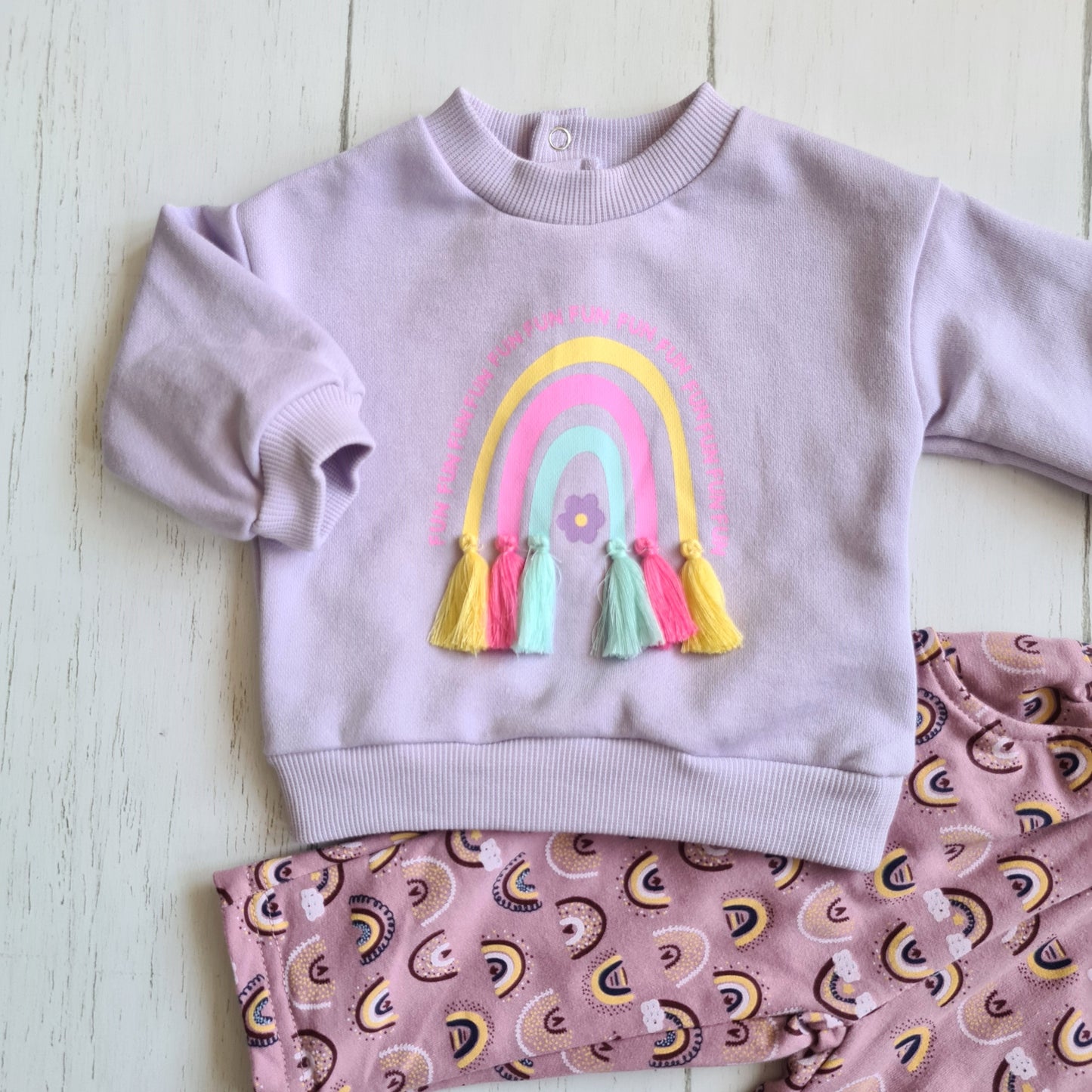 Conjunto 2 piezas 100% algodón fresco para bebé niña - Diseño arcoíris lila