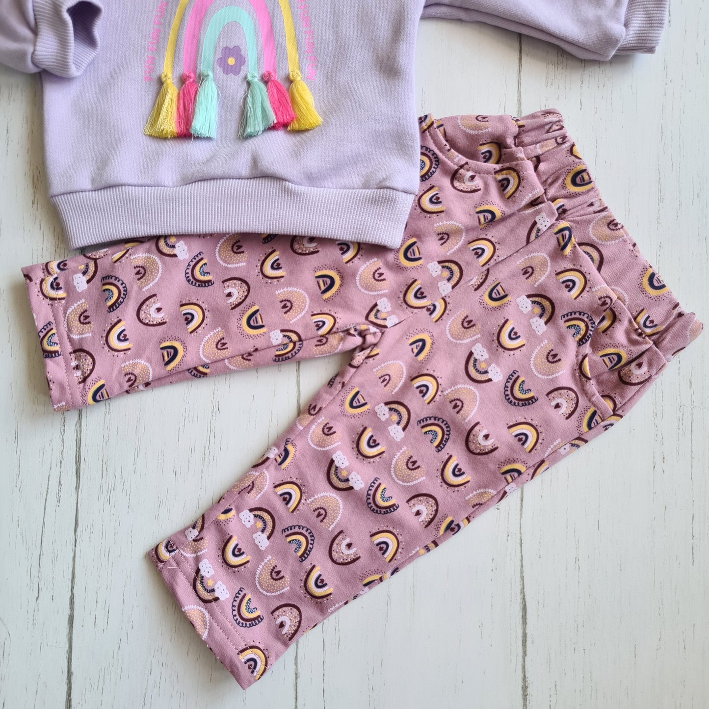 Conjunto 2 piezas 100% algodón fresco para bebé niña - Diseño arcoíris lila