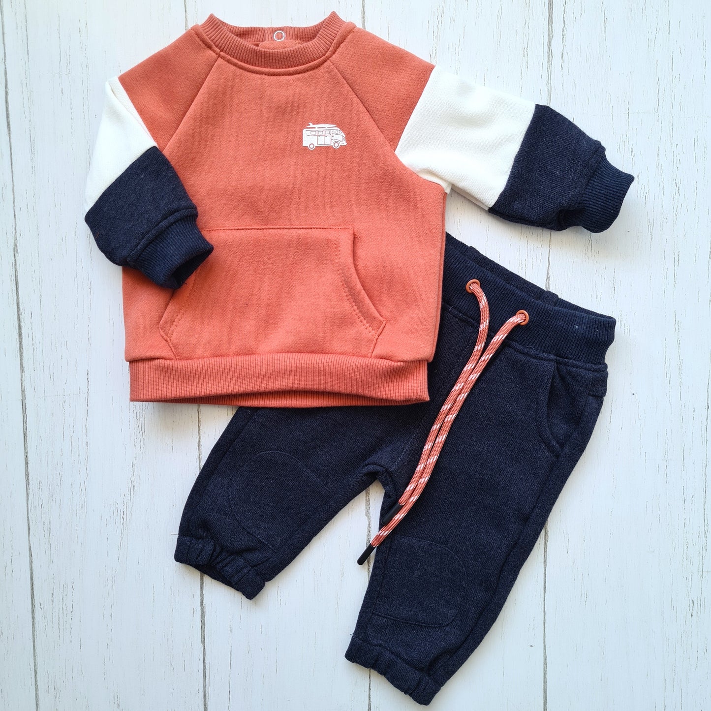 Conjunto 2 piezas 100% algodón abrigado para bebé niño - Modelito de tonos cafés
