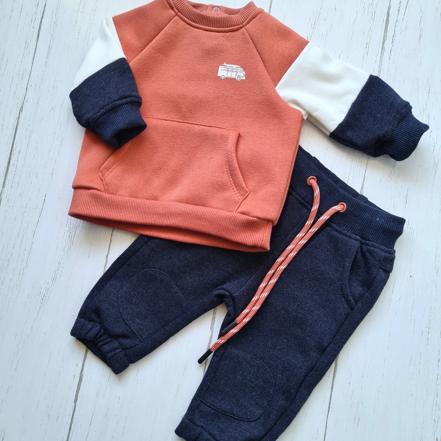 Conjunto 2 piezas 100% algodón abrigado para bebé niño - Modelito de tonos cafés