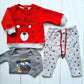 Conjunto 3 piezas 100% algodón abrigado para bebé varón - Modelito osito rojo