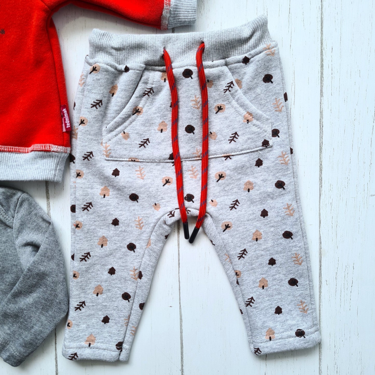 Conjunto 3 piezas 100% algodón abrigado para bebé varón - Modelito osito rojo
