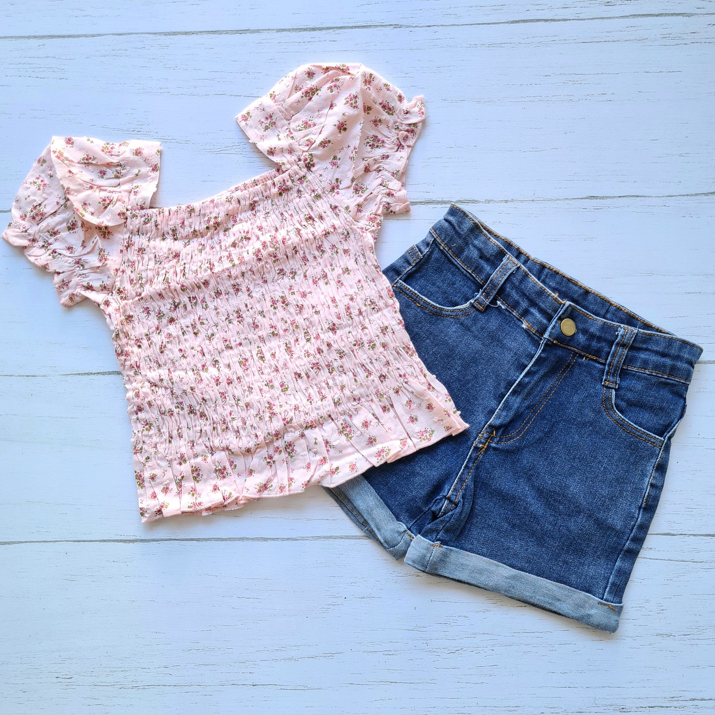 Conjunto 2 piezas algodón para niña - Diseño floreado