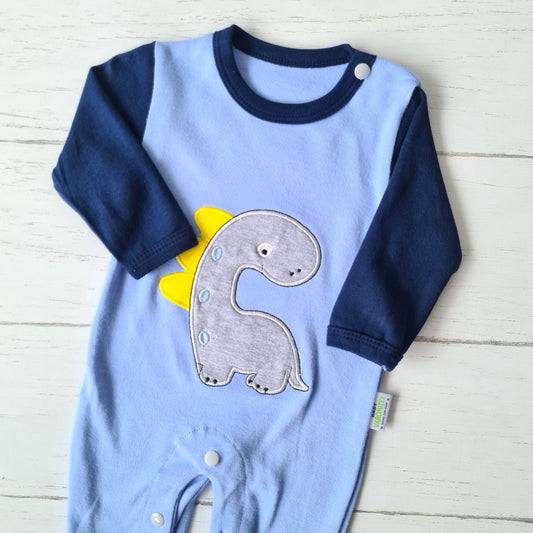 Enterito 100% algodón para bebé - Modelito dinosaurio celeste