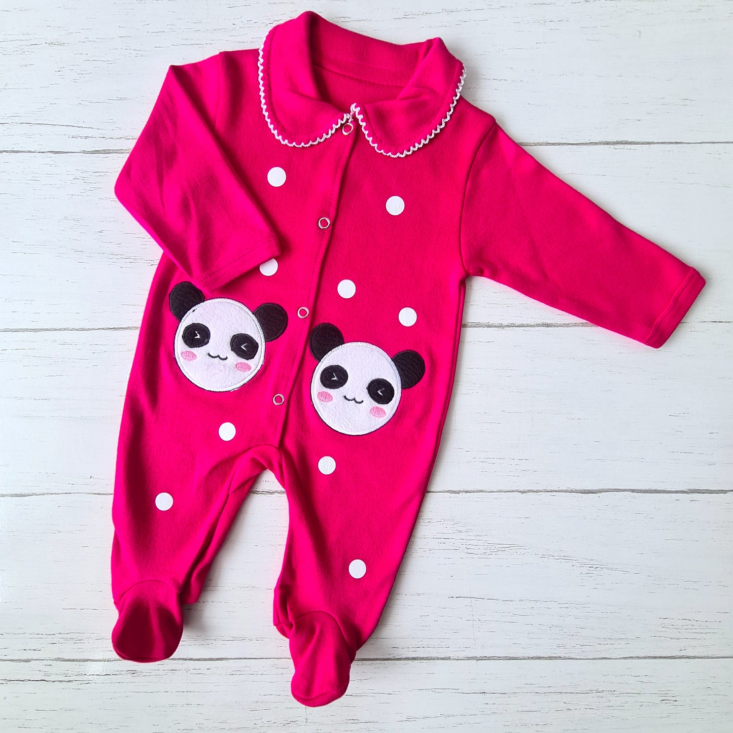 Enterito 100% algodón para bebé - Modelito panda fucsia