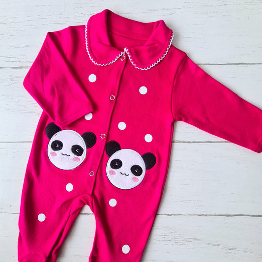 Enterito 100% algodón para bebé - Modelito panda fucsia