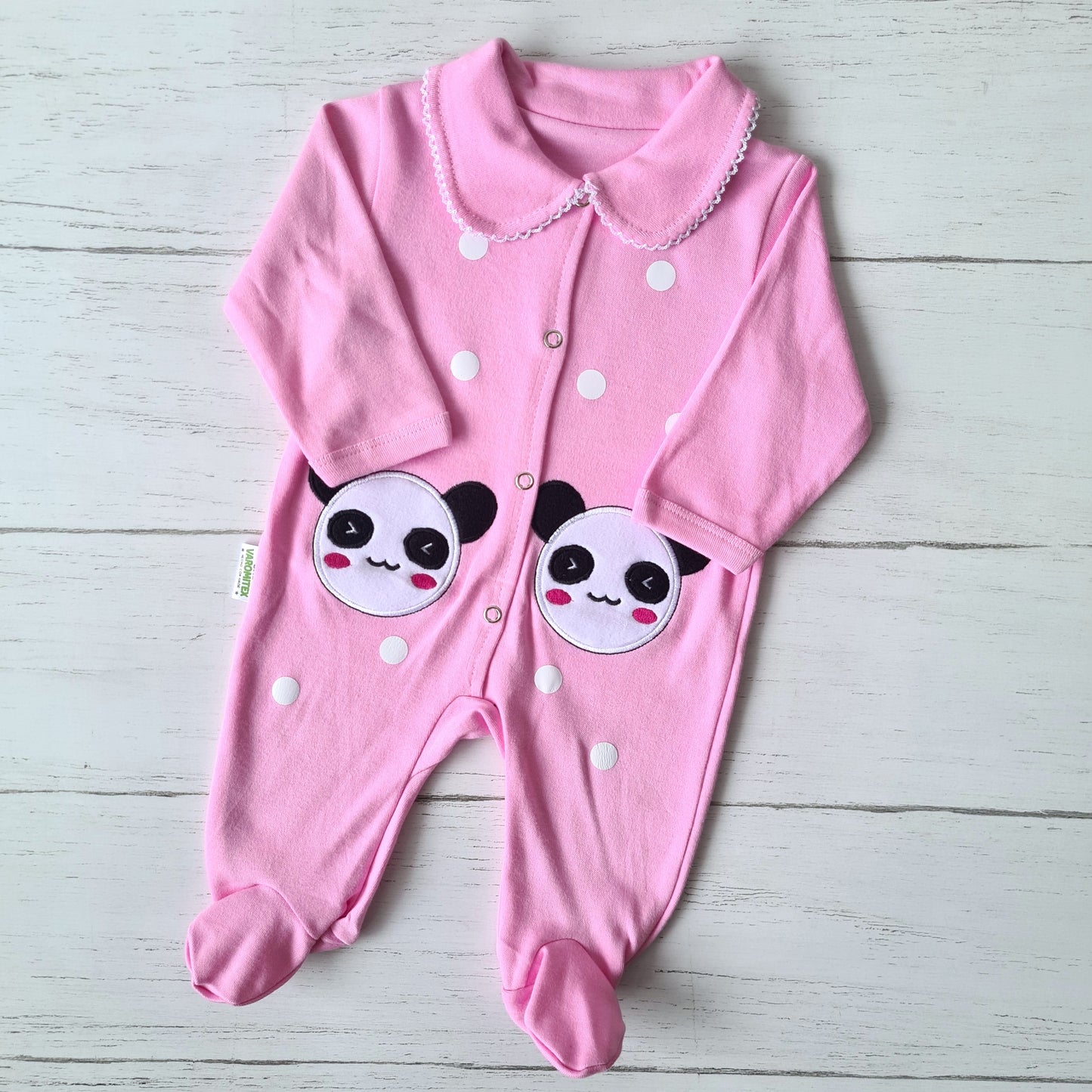 Enterito 100% algodón para bebé - Modelito panda rosa