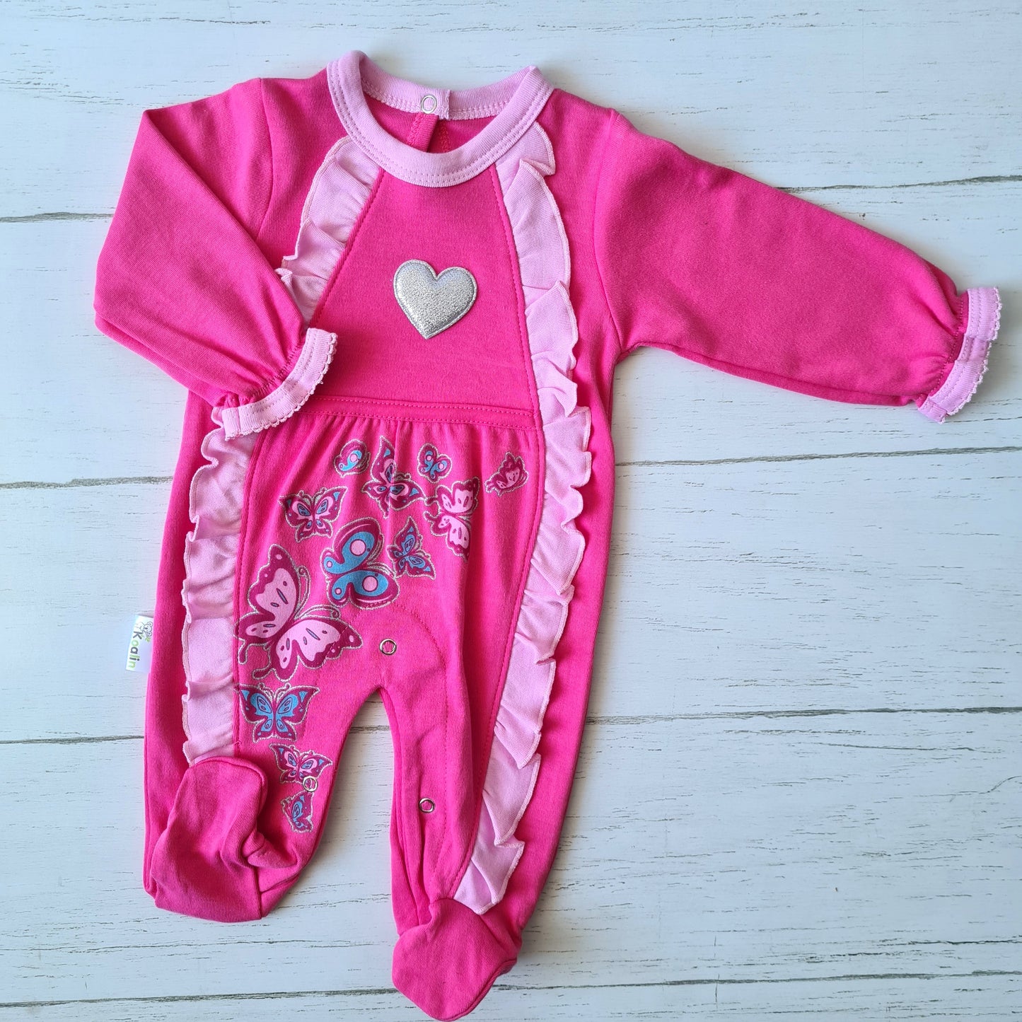 Enterito 100% algodón para bebé niña - Diseño maripositas fucsia