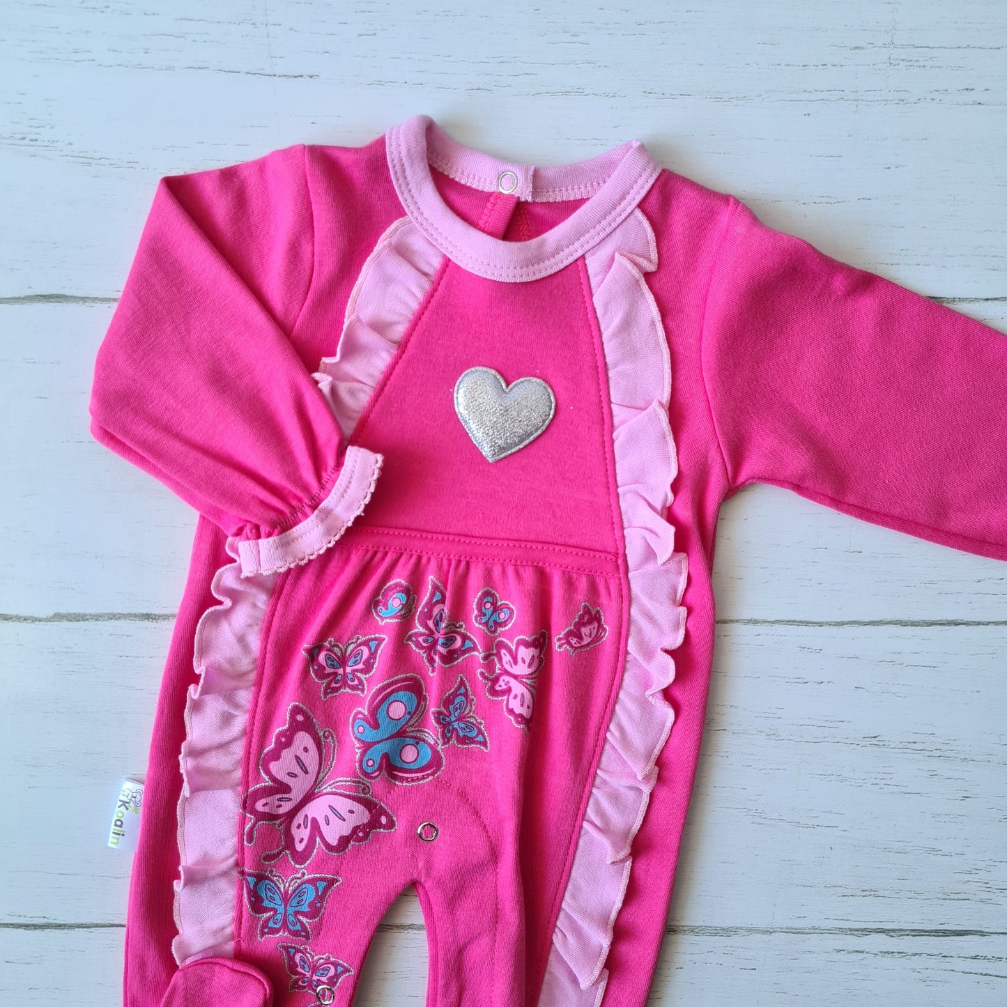 Enterito 100% algodón para bebé niña - Diseño maripositas fucsia
