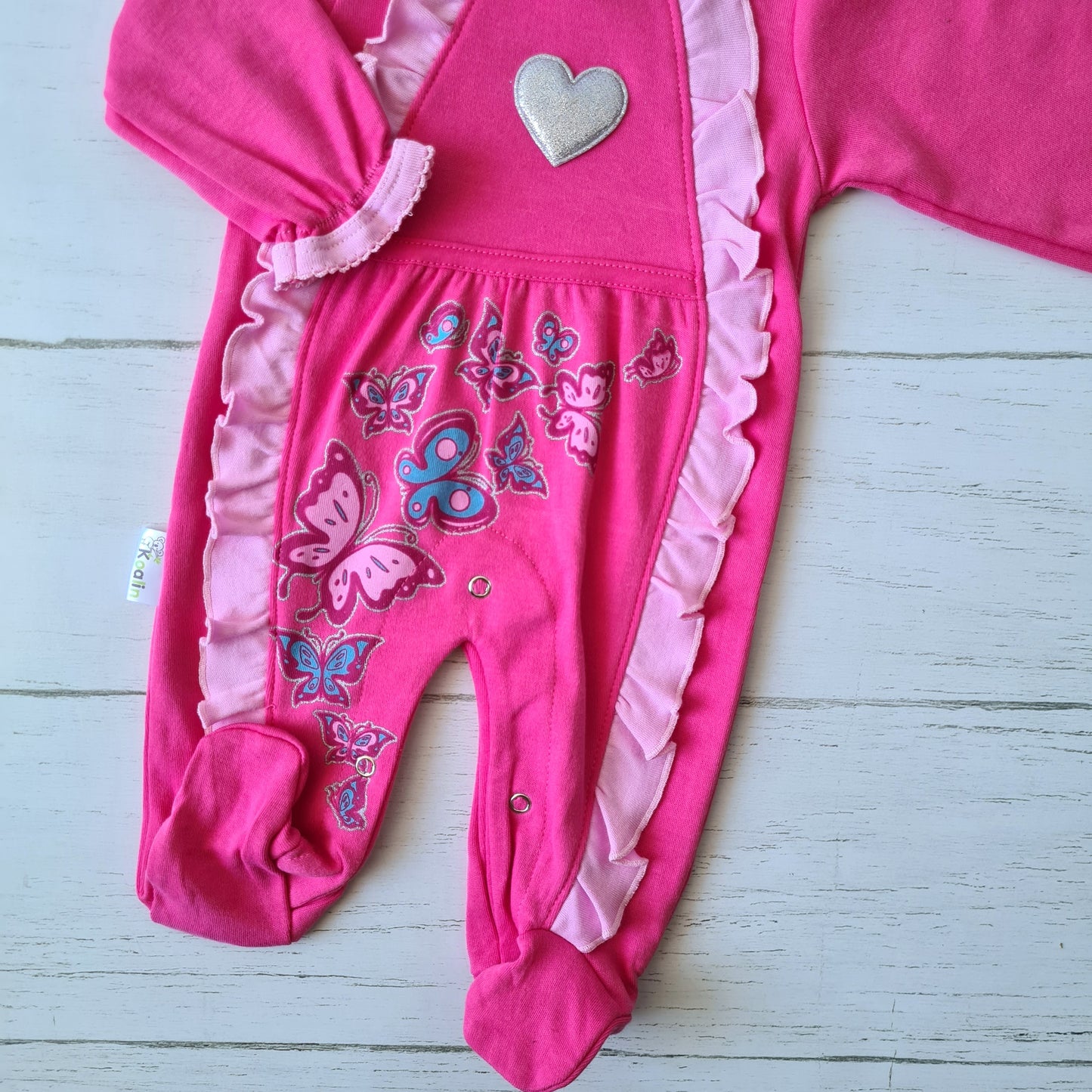 Enterito 100% algodón para bebé niña - Diseño maripositas fucsia