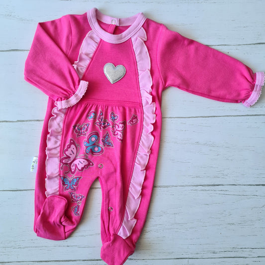 Enterito 100% algodón para bebé niña - Diseño maripositas fucsia