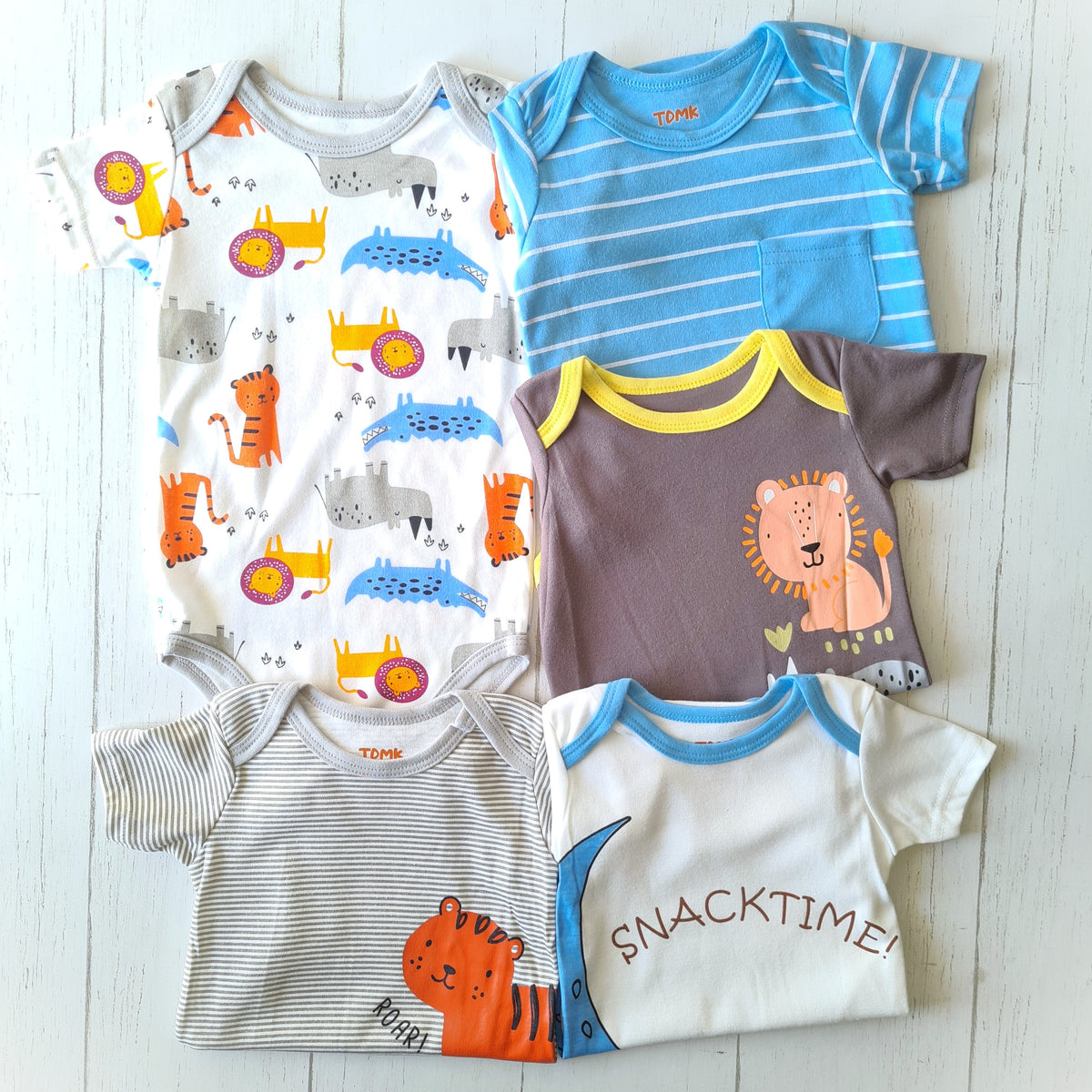 🐼 Pack 5 bodies algodón niño