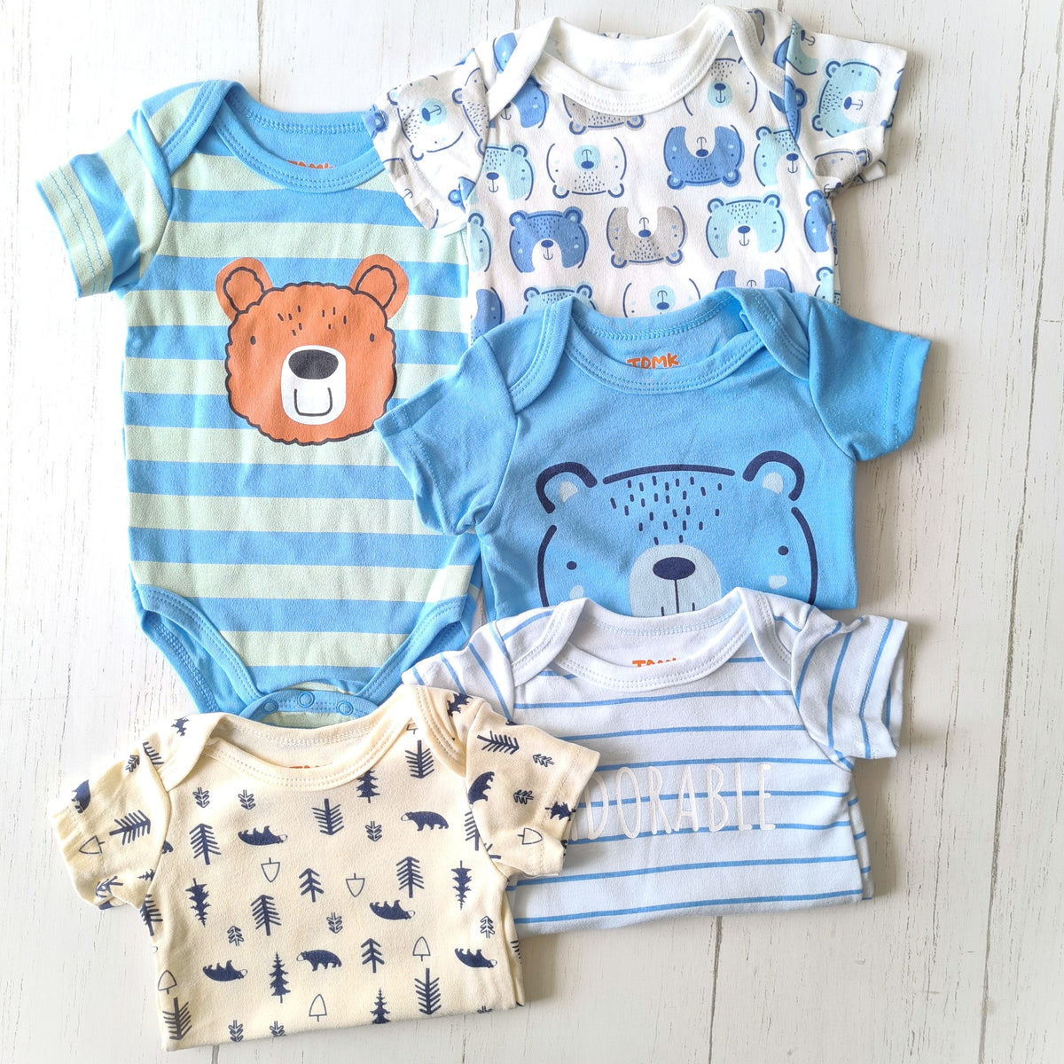 🐼 Pack 5 bodies algodón niño