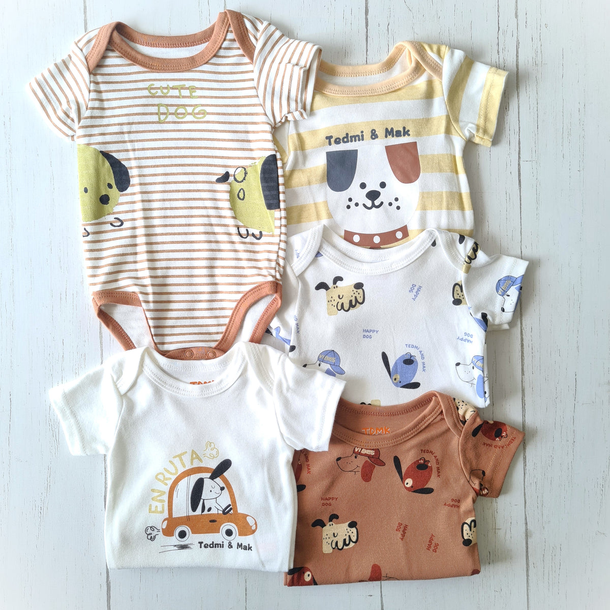 🐼 Pack 5 bodies algodón niño