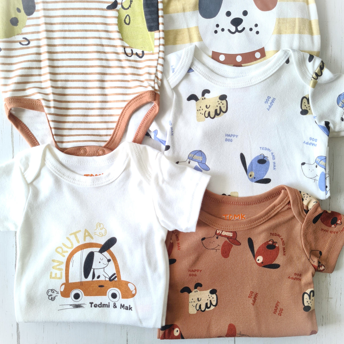 🐼 Pack 5 bodies algodón niño