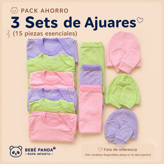 👶 Pack Ahorro 3 Sets de Ajuares niñas (15 piezas esenciales)