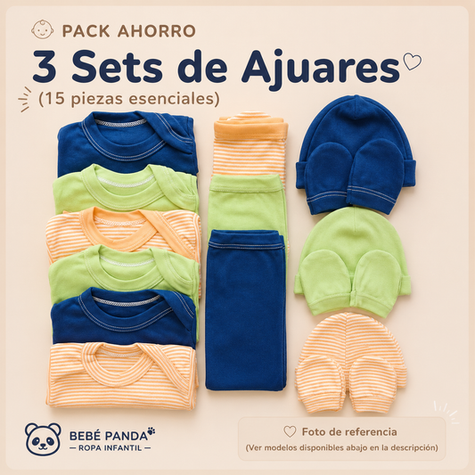 👶 Pack Ahorro 3 Sets de Ajuares niños (15 piezas esenciales)