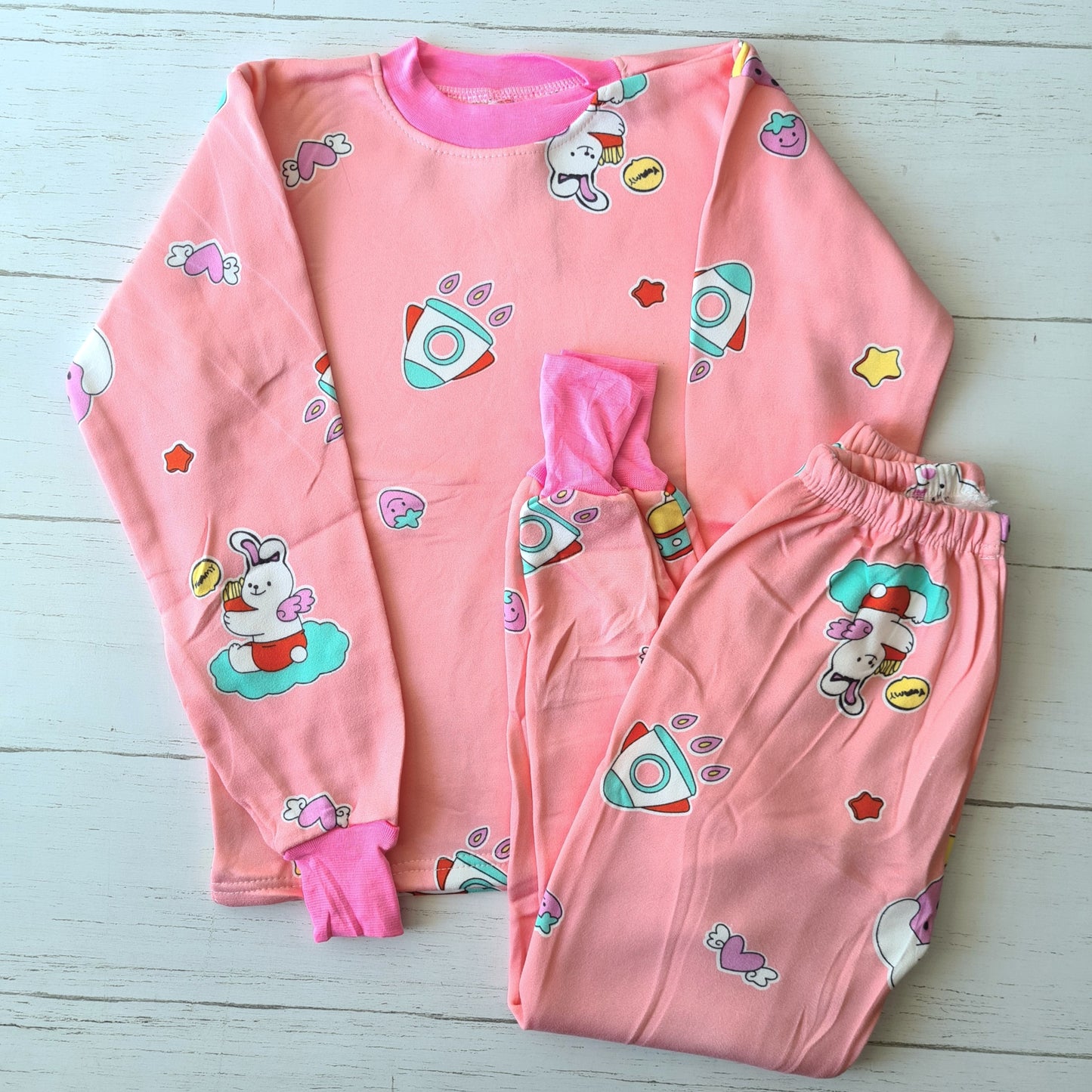 🐼 Pijama Algodón rosada con estampados