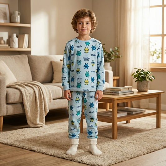 🐼 Pijama algodón azul con estampados