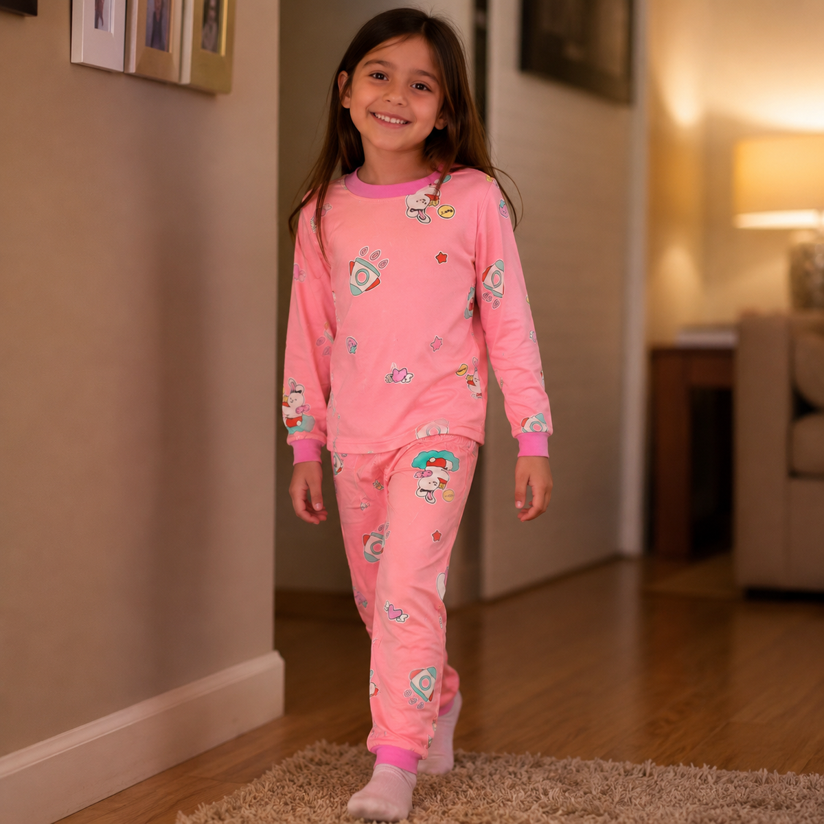 🐼 Pijama Algodón rosada con estampados