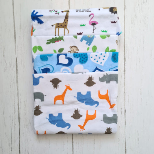 Set 4 tutos 100% algodón para bebé - diseño animalitos