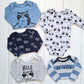Set de 5 bodies manga larga 100% algodón para bebé niño - colores azules
