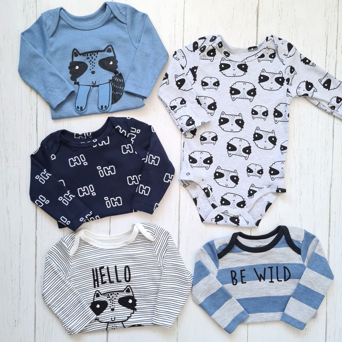 🐼 Pack 5 bodies algodón niño