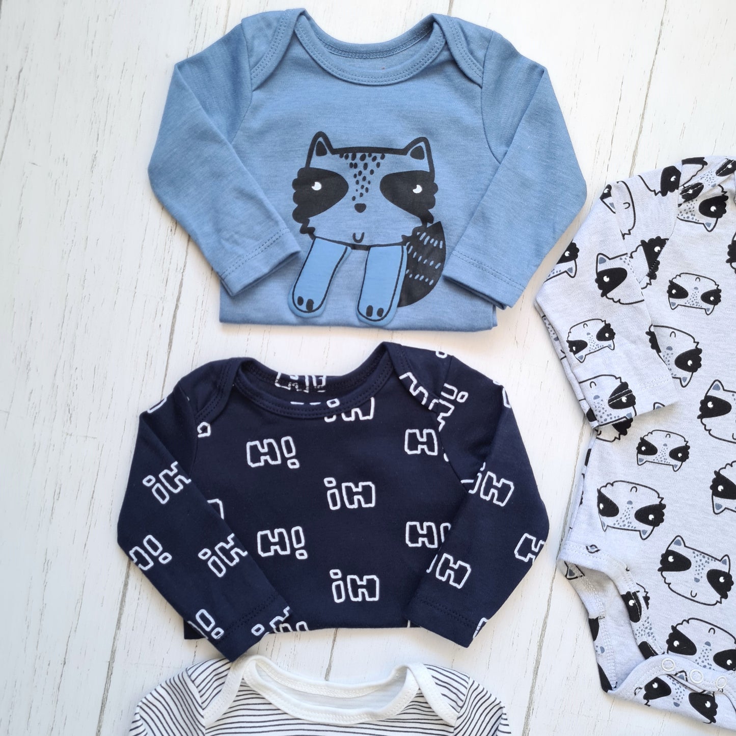 Set de 5 bodies manga larga 100% algodón para bebé niño - colores azules