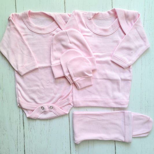 Set ajuar de 5 piezas 100% algodón para bebé - color rosa claro