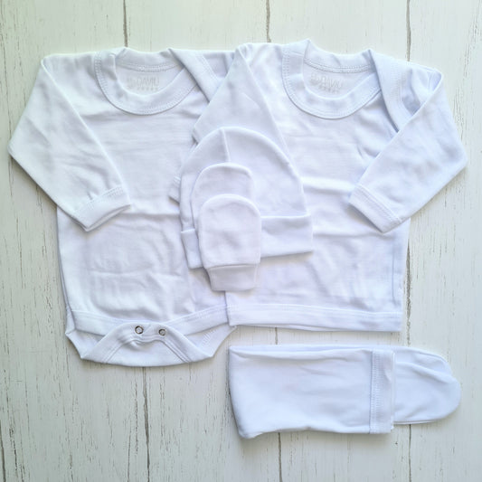 Set ajuar de 5 piezas 100% algodón para bebé - unicolor blanco
