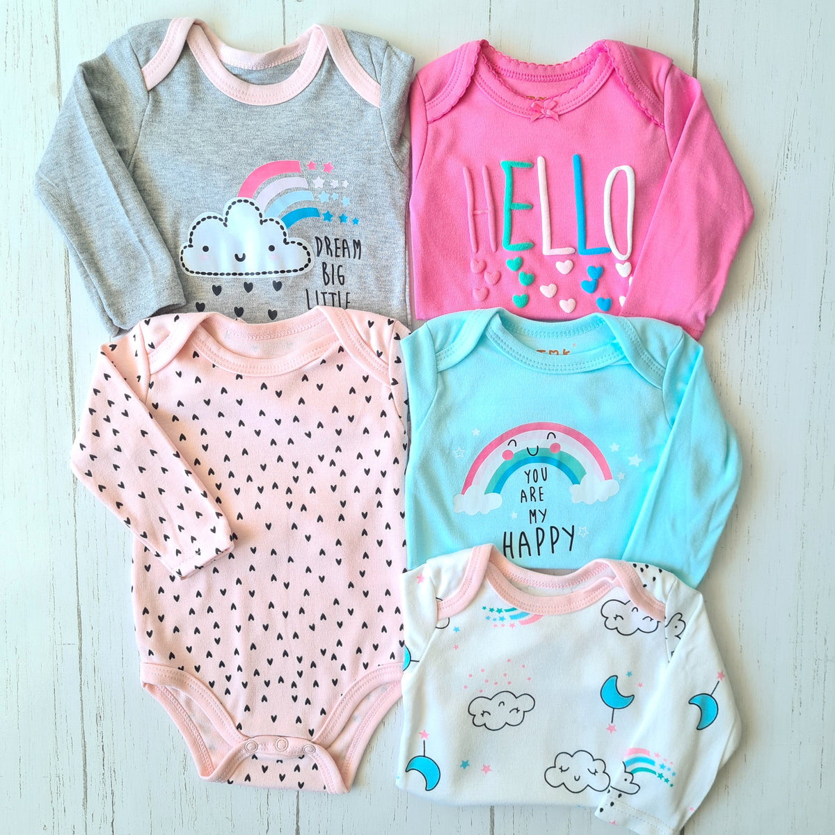 🐼 Pack 5 bodies algodón niña