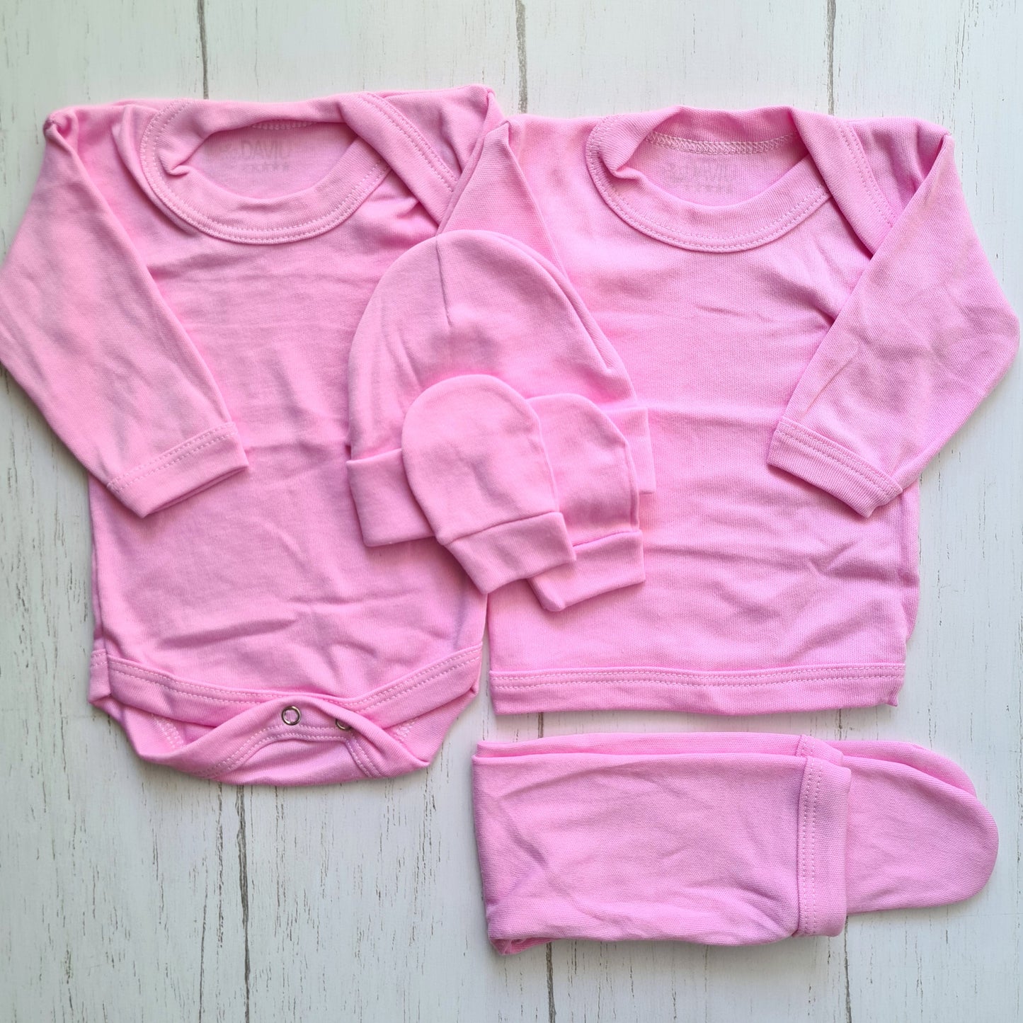 Set ajuar de 5 piezas 100% algodón para bebé - color rosa