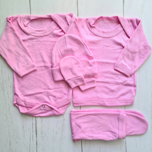 Set ajuar de 5 piezas 100% algodón para bebé - color rosa